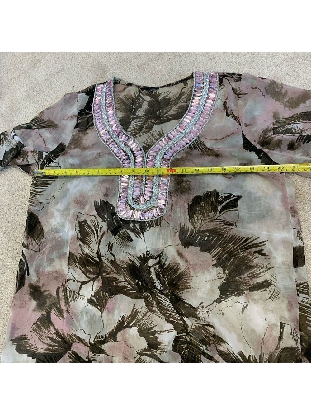 PREMISE brown pink sheer chiffon gem jewelled beach coverup blouse top Sz L 🔥 - Picture 11 of 13